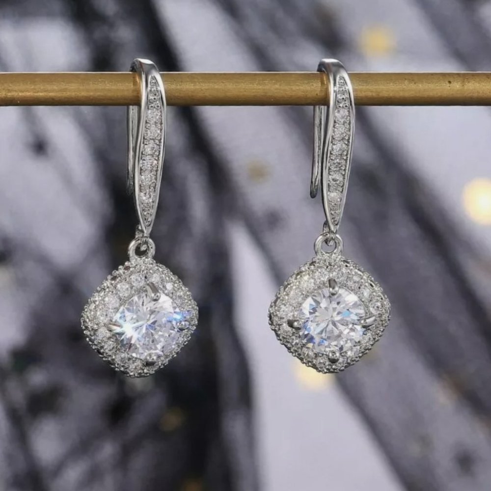 Brand new 925 silver Diamond dangle earrings - Picture 1 of 4